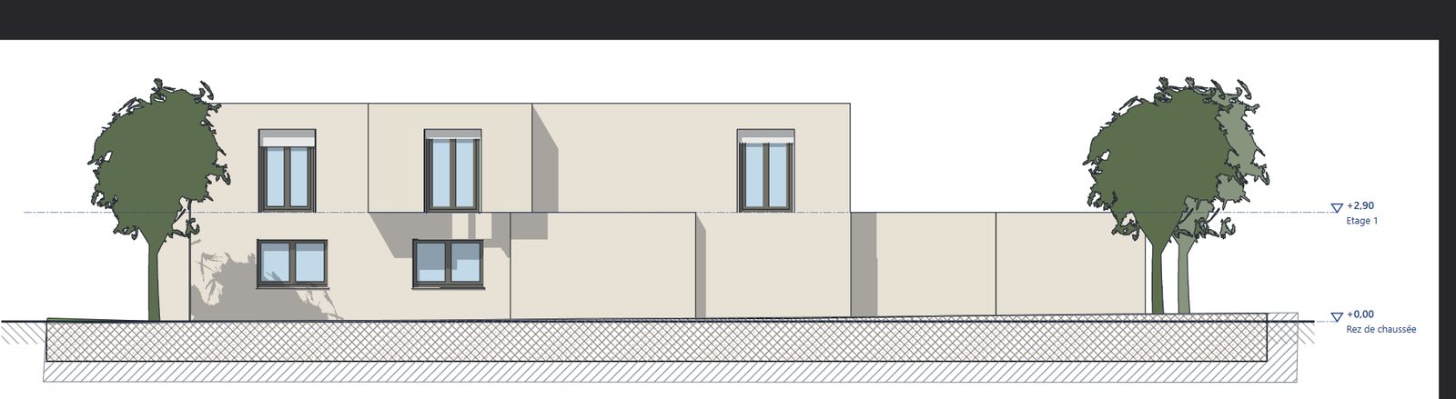 La façade d'une résidence tirée du modèle 3D